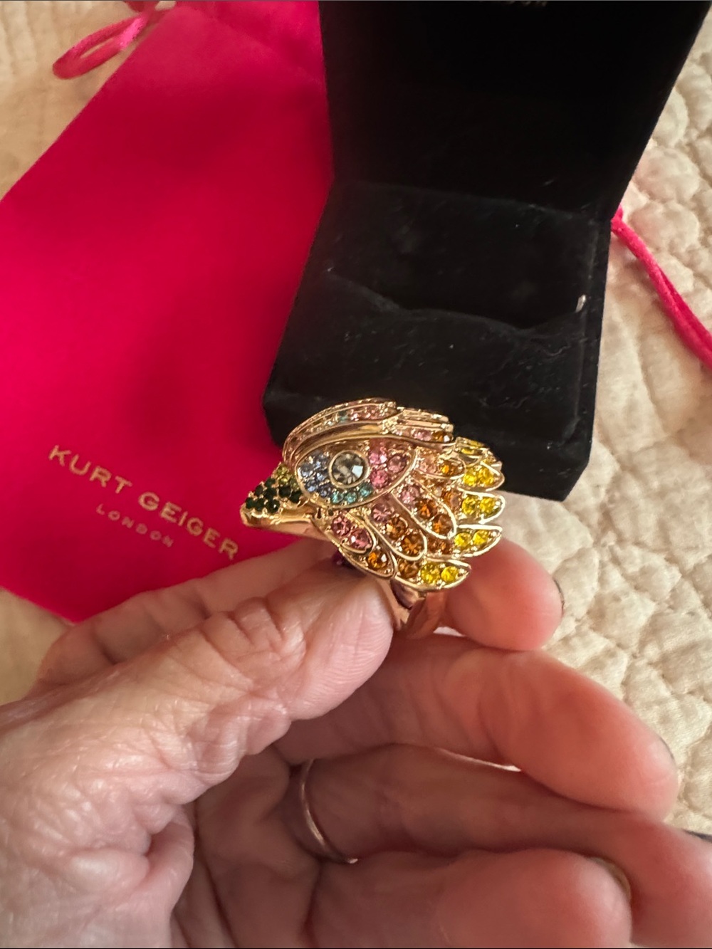 Kurt Geiger Multicolor Stone Eagle Head Ring with Gold Tone Size 7 - Picture 4 of 6